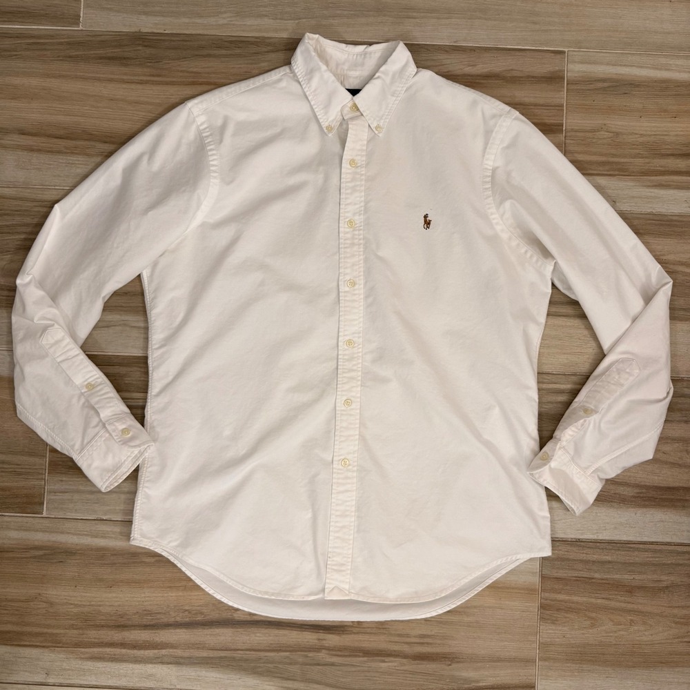 Ralph Lauren Mens White Oxford Button Down Shirt Large Long Sleeve Pony Logo